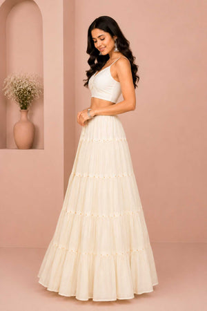 Cream Cotton Gold Beads Skirt