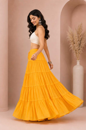 Yellow Cotton Gold Beads Skirt
