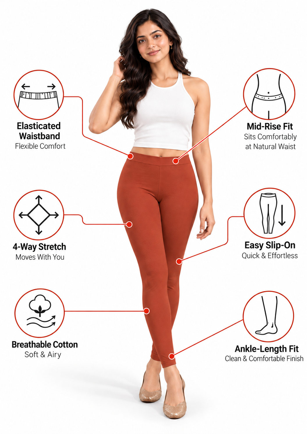 Clay Red Ankle Length Leggings