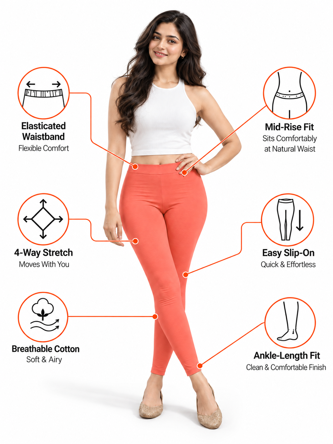Coral Ankle Length Leggings