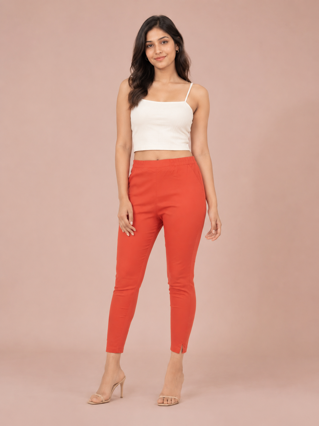 Coral Lycra Stretch Pants