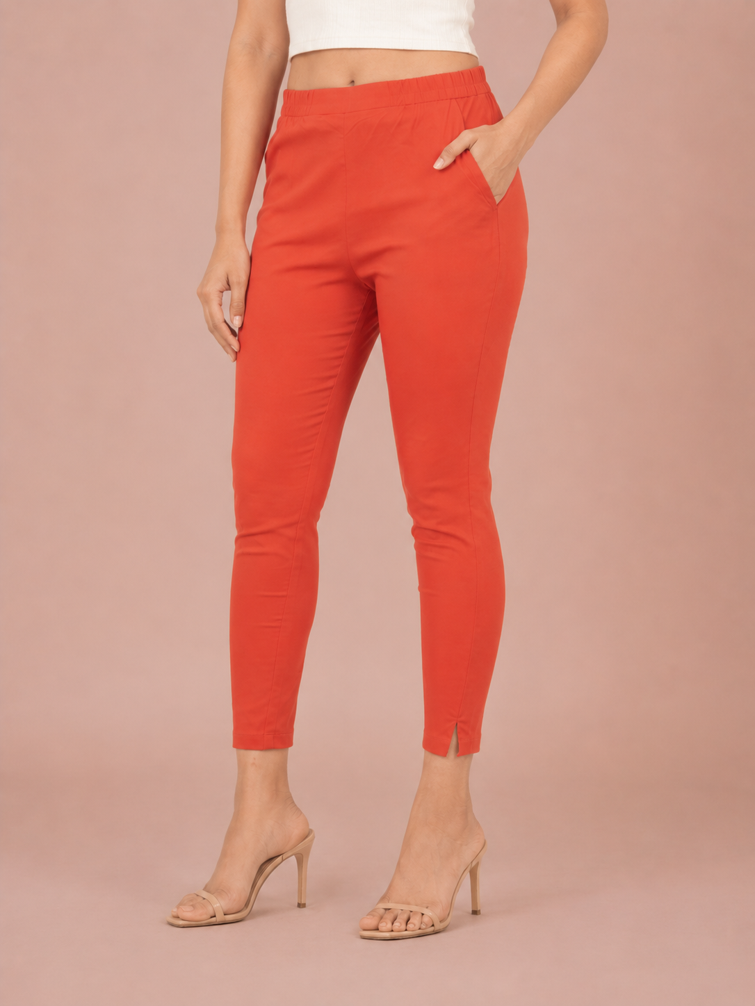 Coral Lycra Stretch Pants