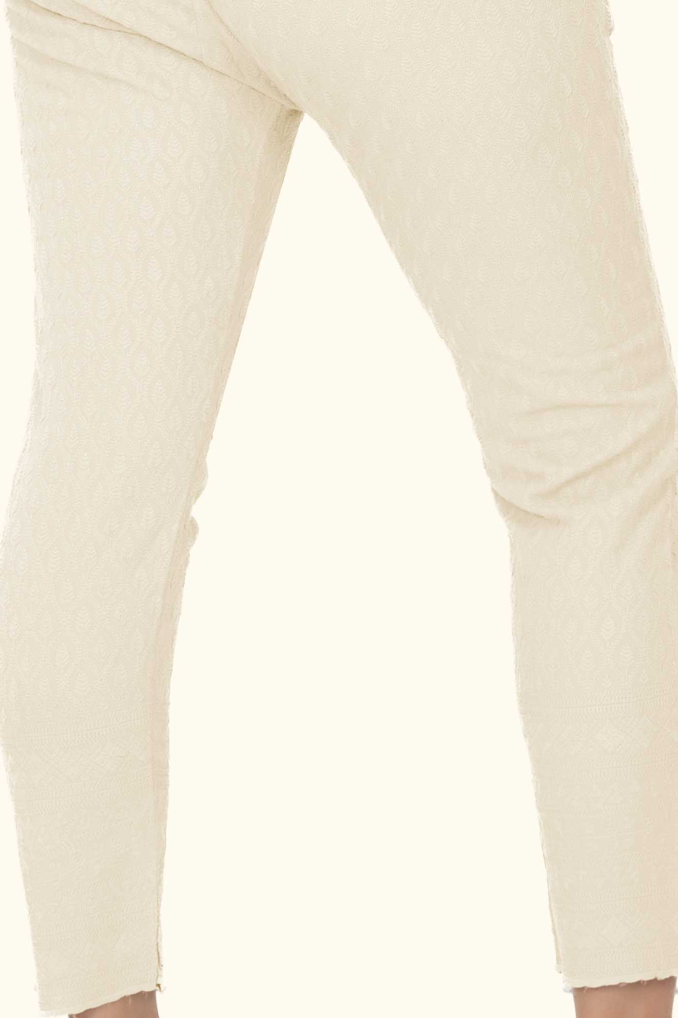 Cream Rayon Chikan Pant
