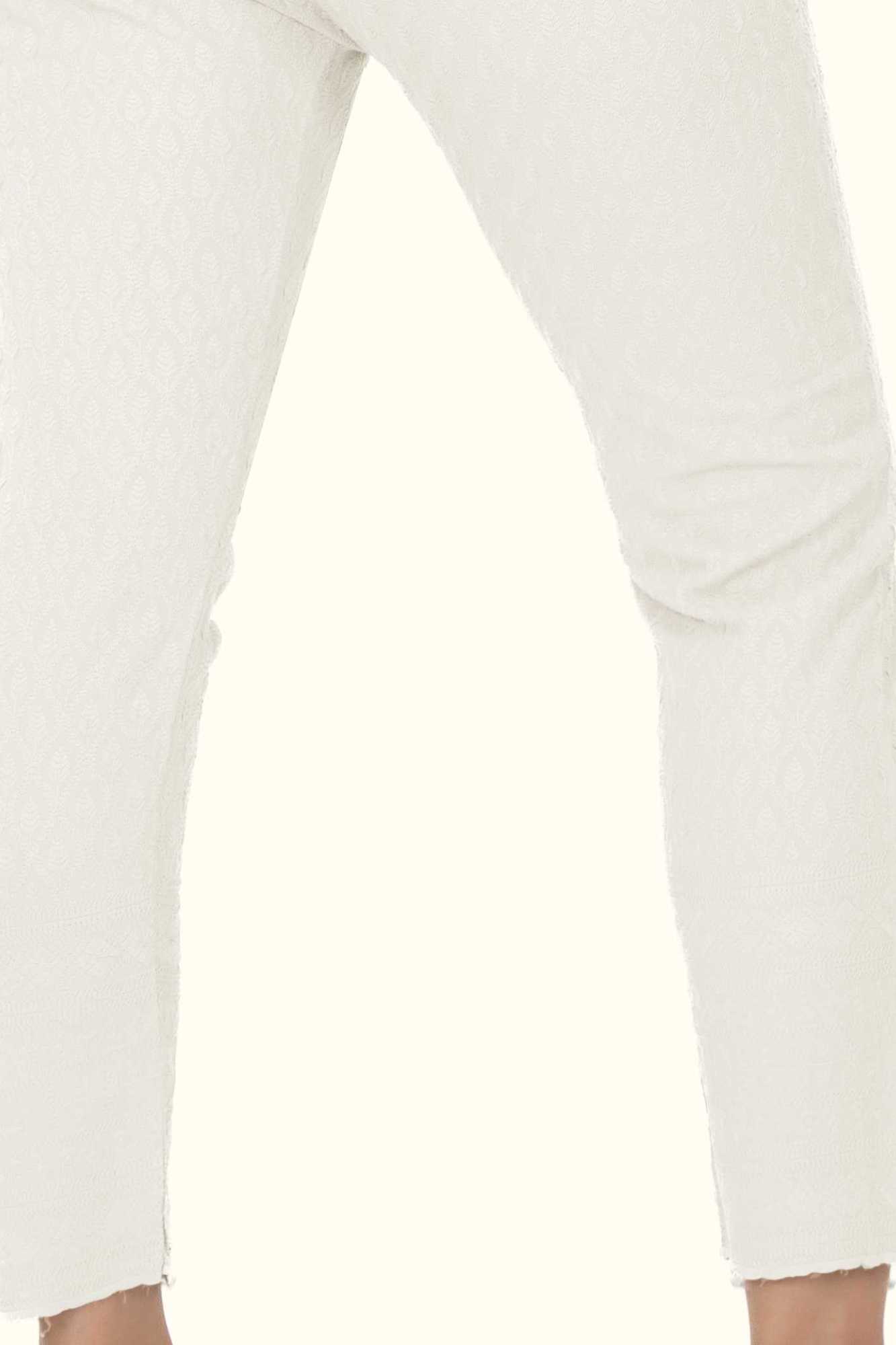 Off White Rayon Chikan Pant