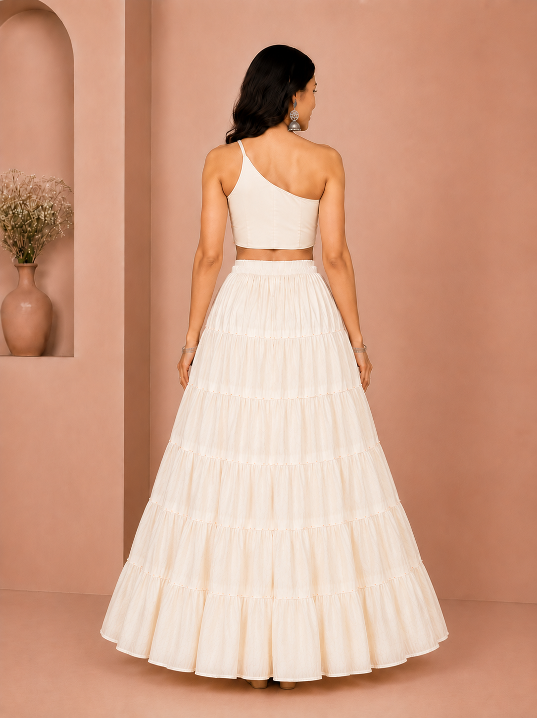 Cream Cotton Gold Beads Skirt
