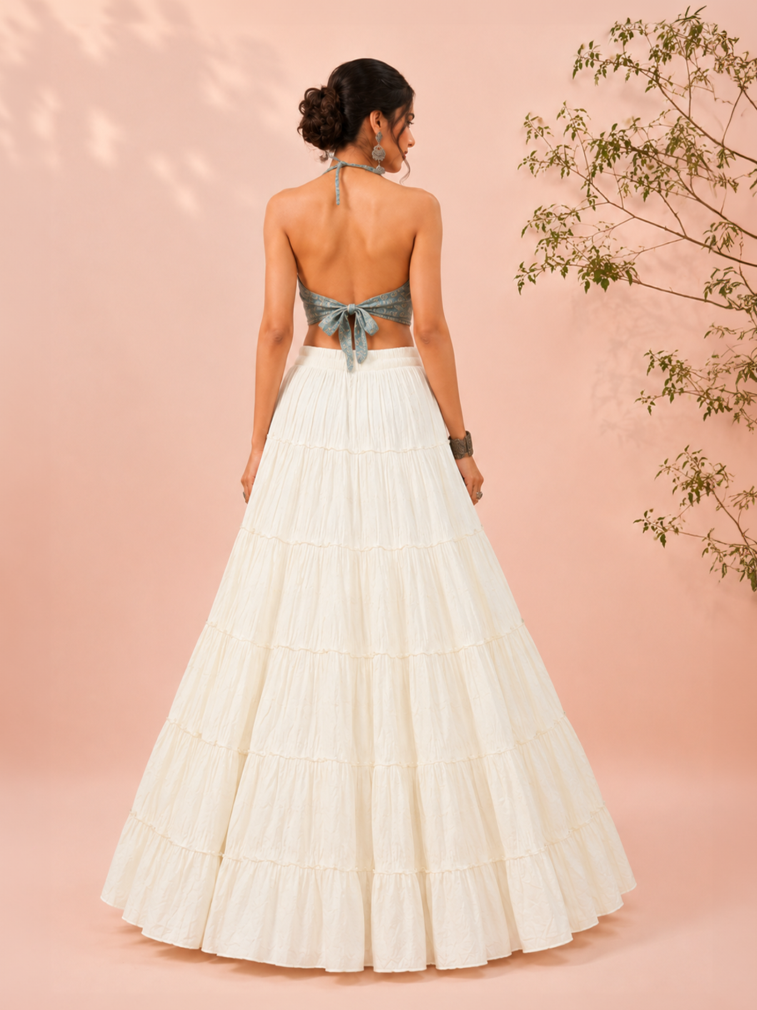 Cream Cotton Solid Silver Sequin 10mtr Skirt
