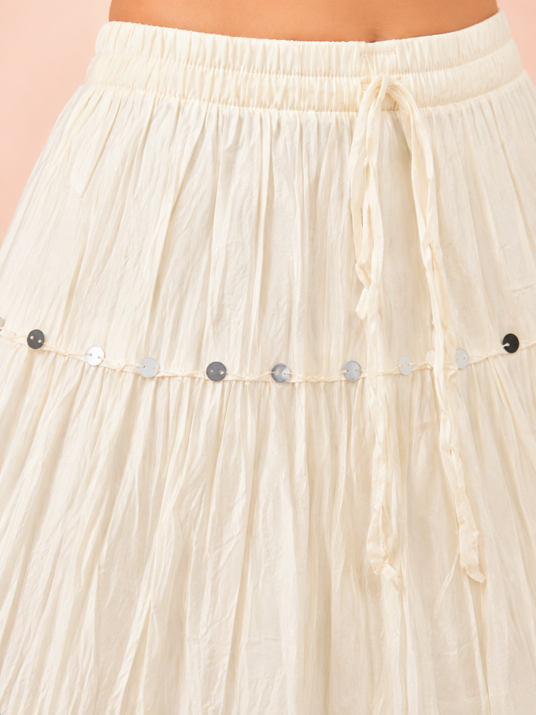 Cream Cotton Solid Silver Sequin 10mtr Skirt