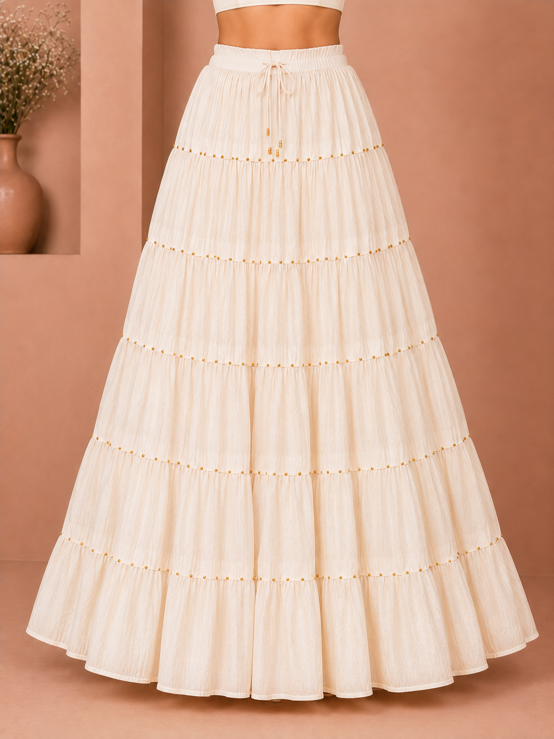 Cream Cotton Gold Beads Skirt
