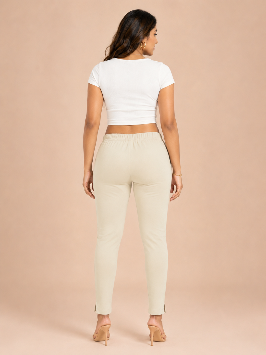 Cream Lycra Stretch Pant