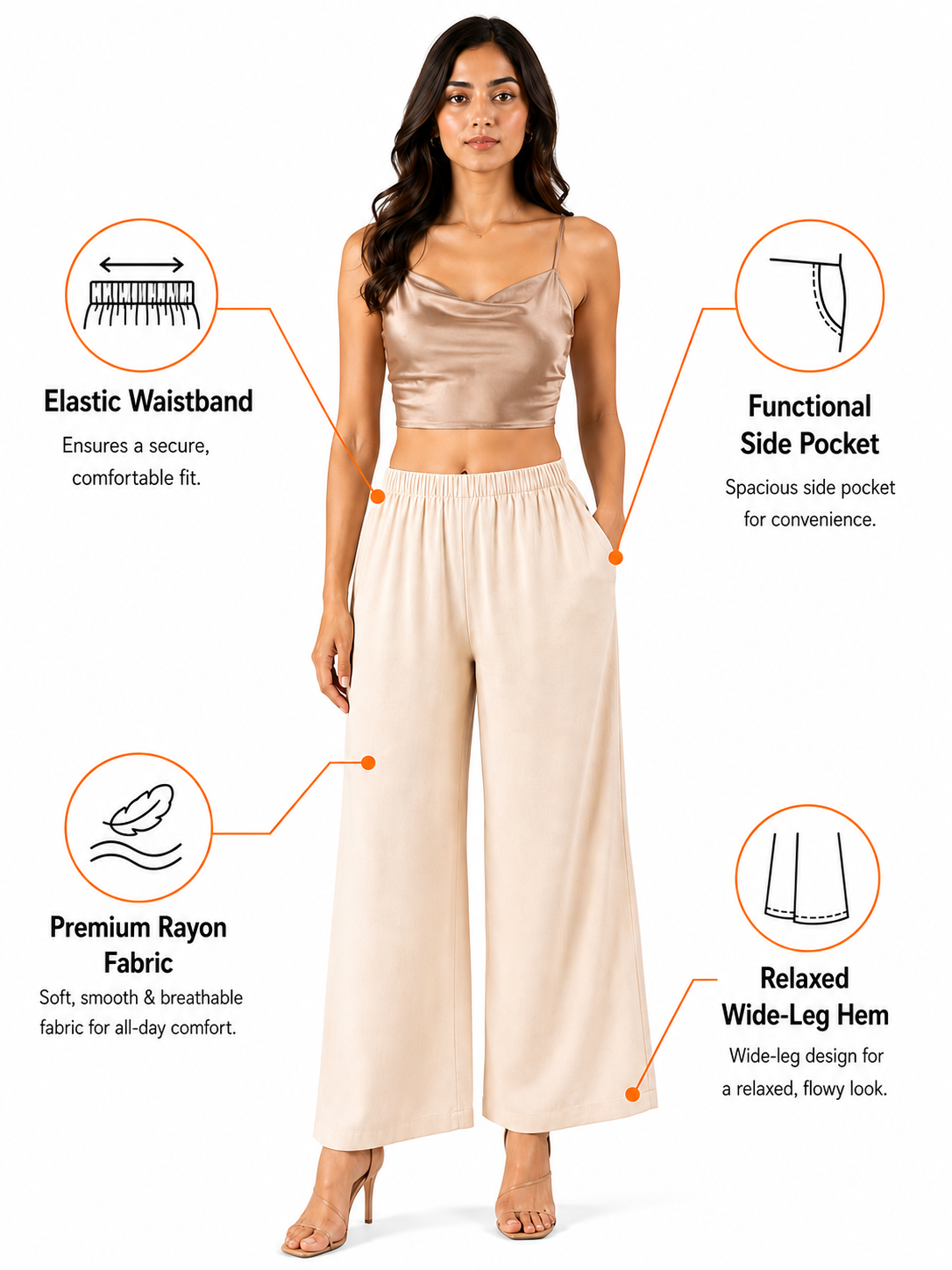 Cream Pocket Premium Rayon Palazzo
