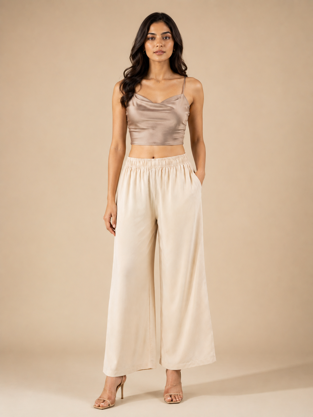 Cream Pocket Premium Rayon Palazzo