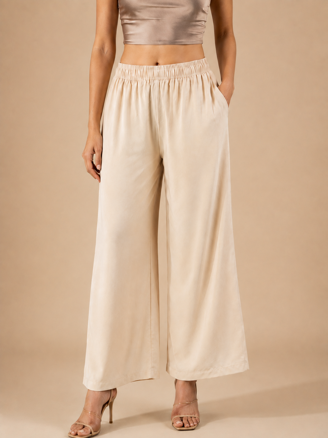 Cream Pocket Premium Rayon Palazzo