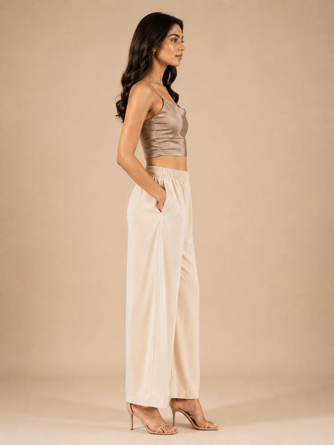 Cream Pocket Premium Rayon Palazzo