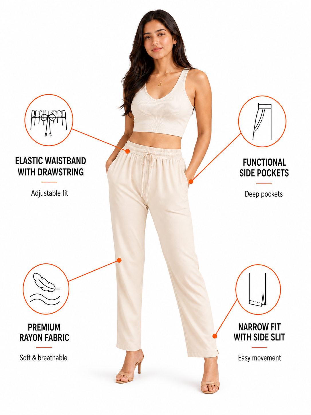 Cream Premium Rayon Narrow Fit Palazzo