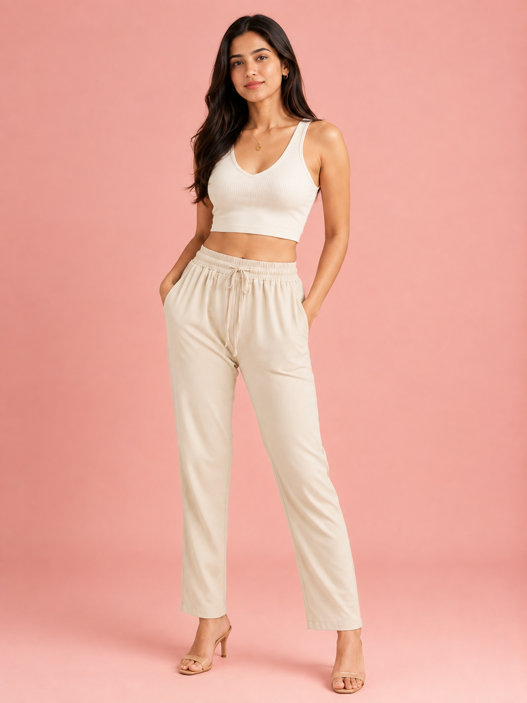Cream Premium Rayon Narrow Fit Palazzo