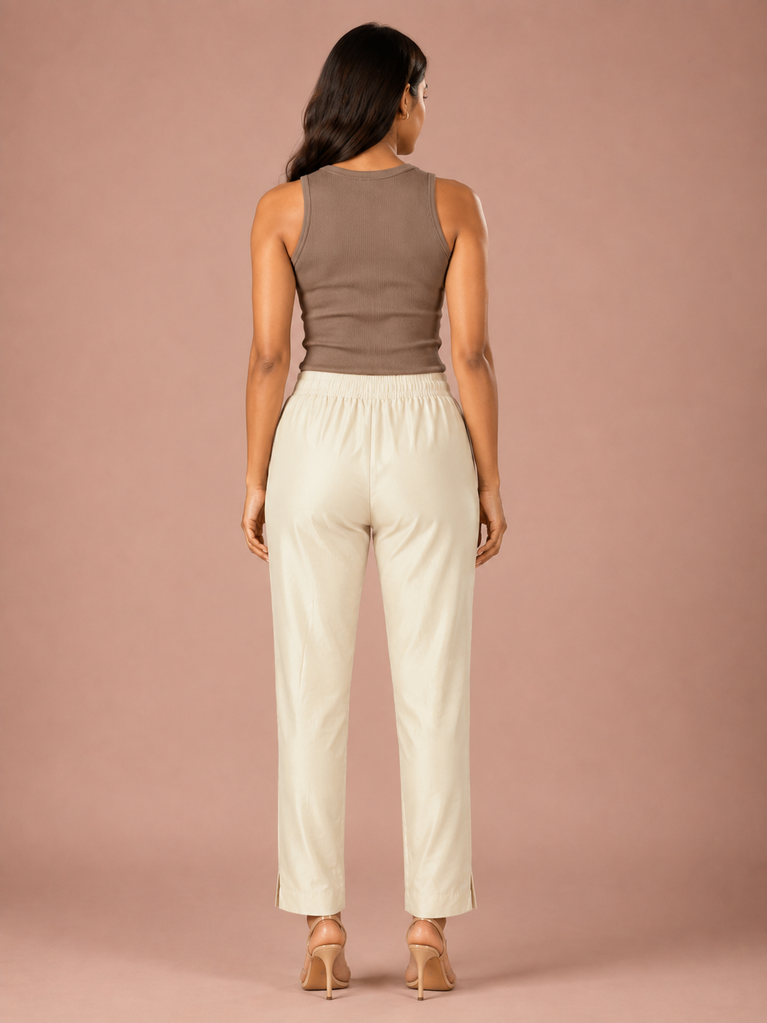 Cream Rayon Silk Pants