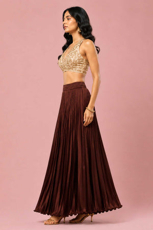 Brown Satin Silk Small Pleated - 344 Skirt