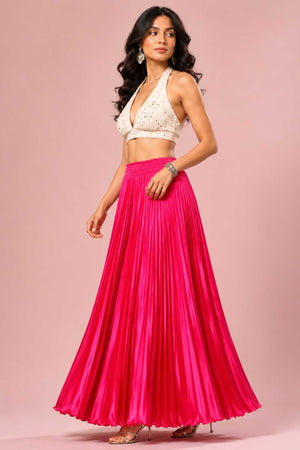 Fuscia Satin Silk Small Pleated - 344 Skirt