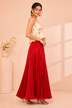 Red Satin Silk Small Pleated - 344 Skirt