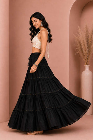 Black Cotton Gold Beads Skirt