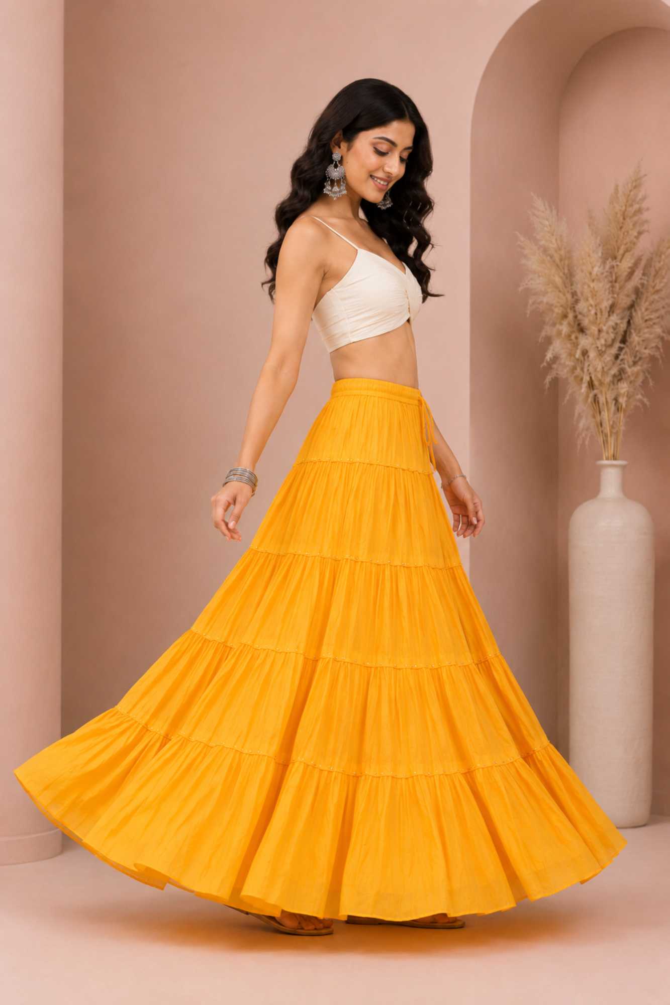 Yellow Cotton Gold Beads Skirt