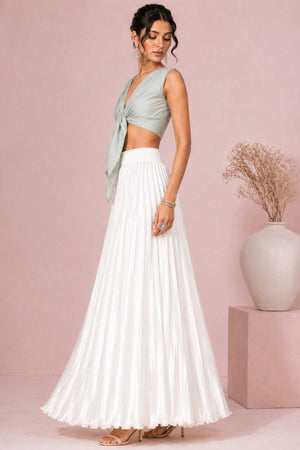 Off White Satin Silk Small Pleated - 344 Skirt