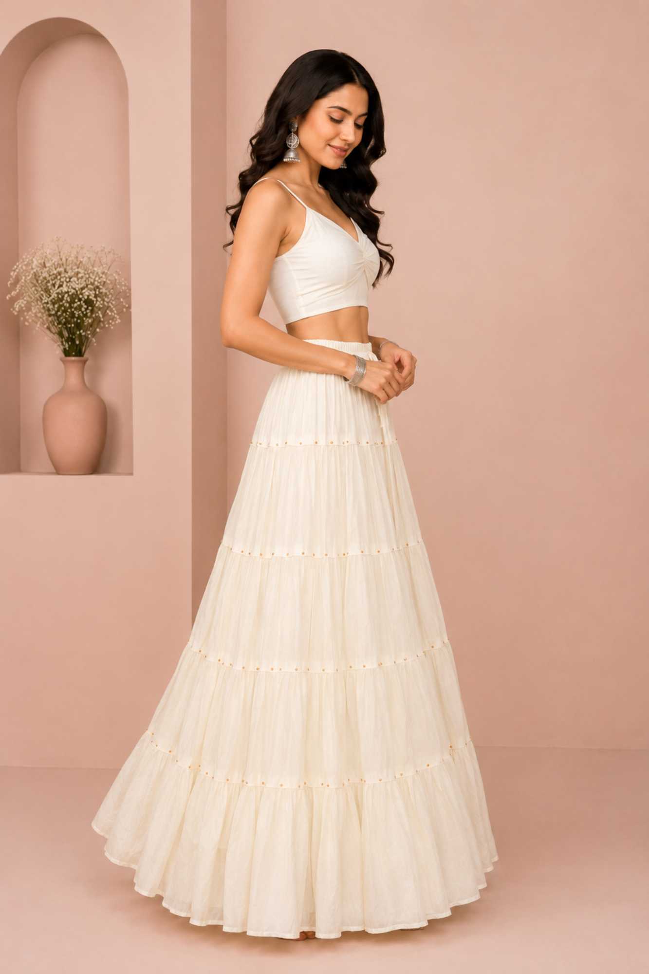 Cream Cotton Gold Beads Skirt