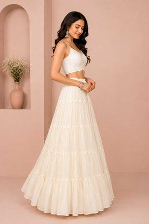 Cream Cotton Gold Beads Skirt