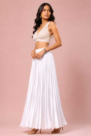 White Satin Silk Small Pleated - 344 Skirt