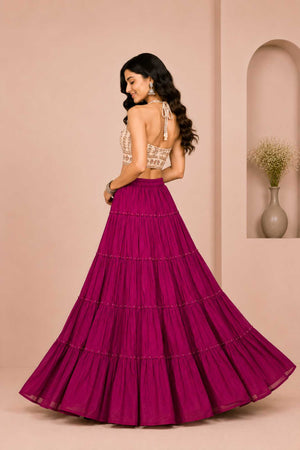 Purple Cotton Gold Beads Skirt