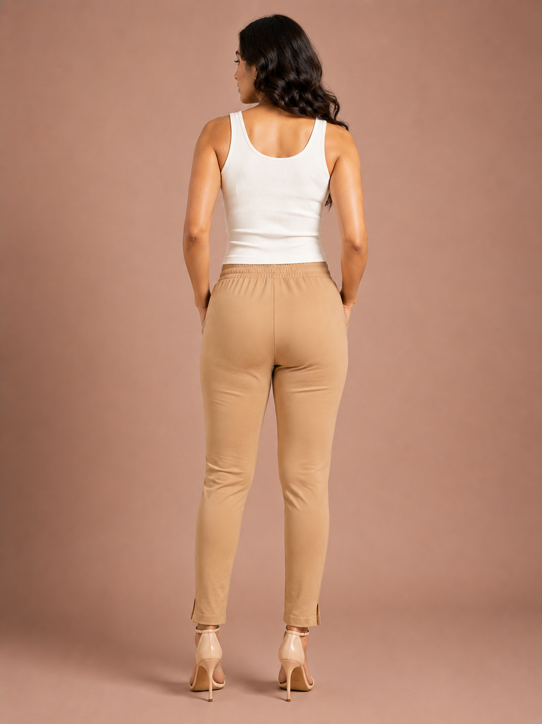 Dark Beige Lycra Stretch Pants