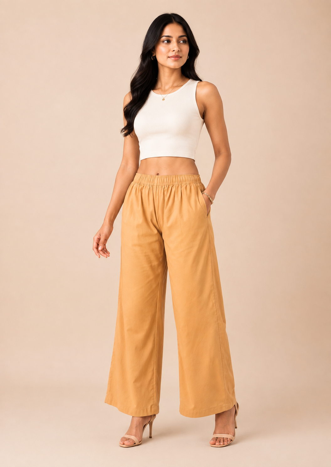 Dark Beige Pocket Premium Rayon Palazzo