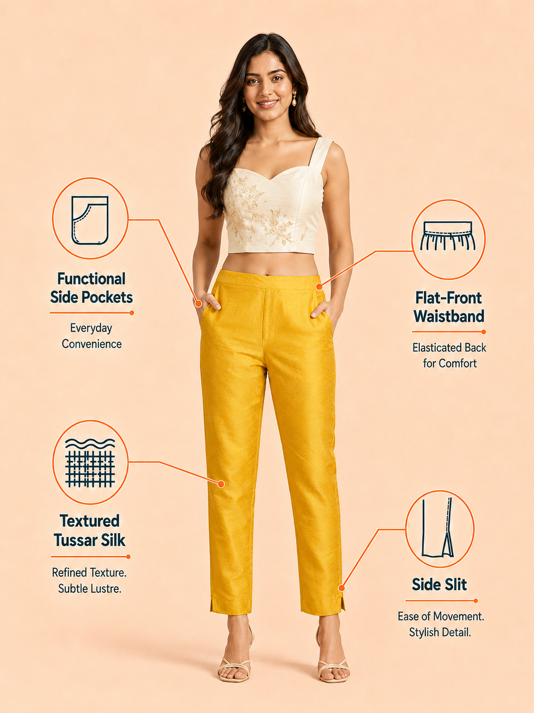 Dark Gold Tussar Silk Pant