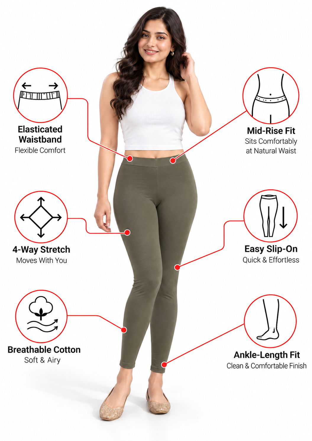 Dark Grey Ankle Length Leggings