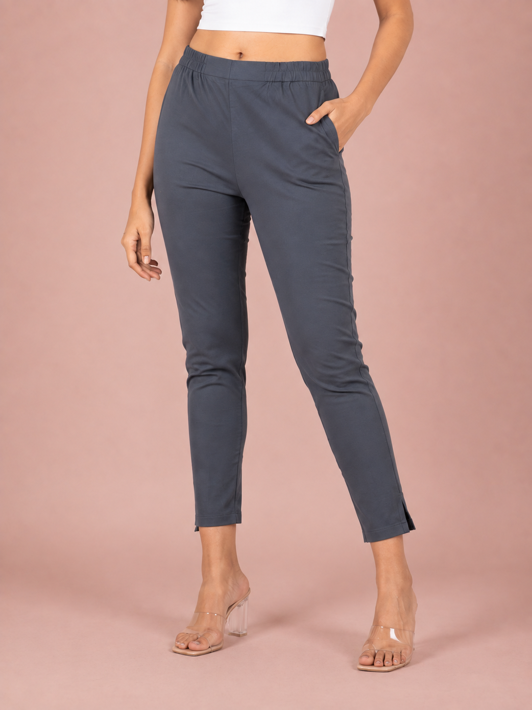 Dark Grey Lycra Stretch Pants