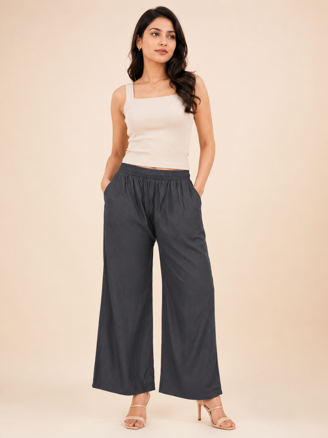 Dark Grey Pocket Premium Rayon Palazzo