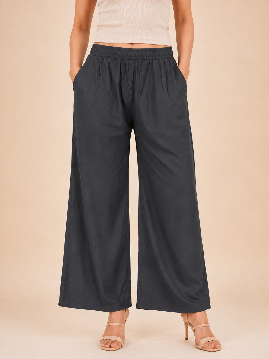 Dark Grey Pocket Premium Rayon Palazzo