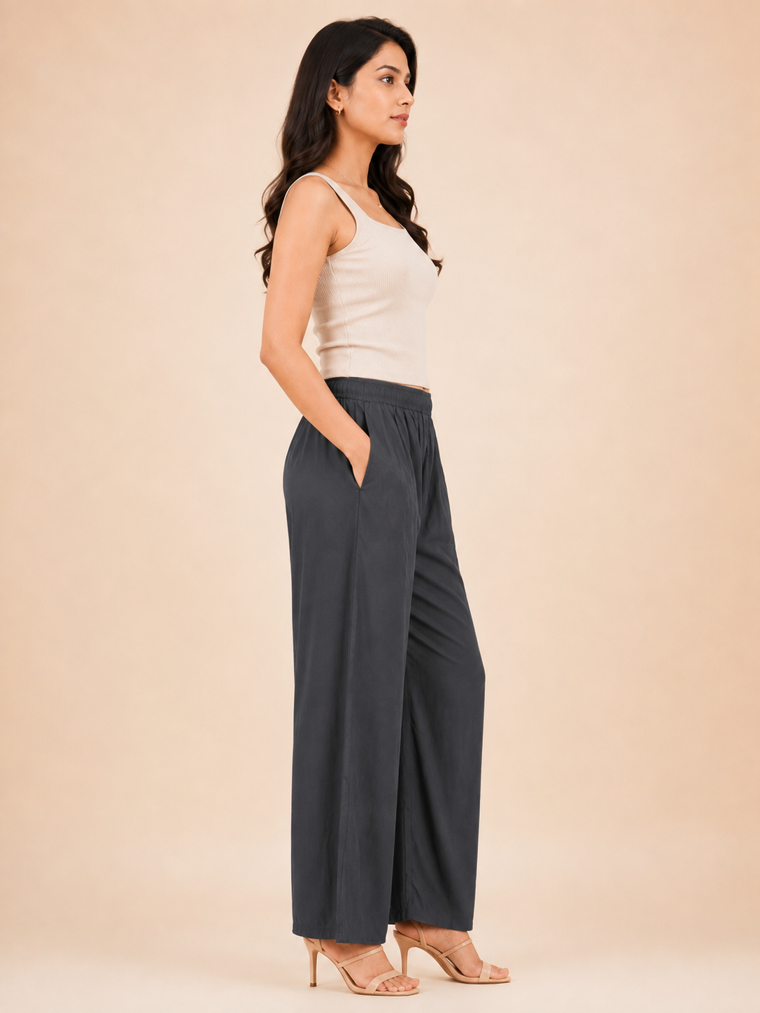 Dark Grey Pocket Premium Rayon Palazzo