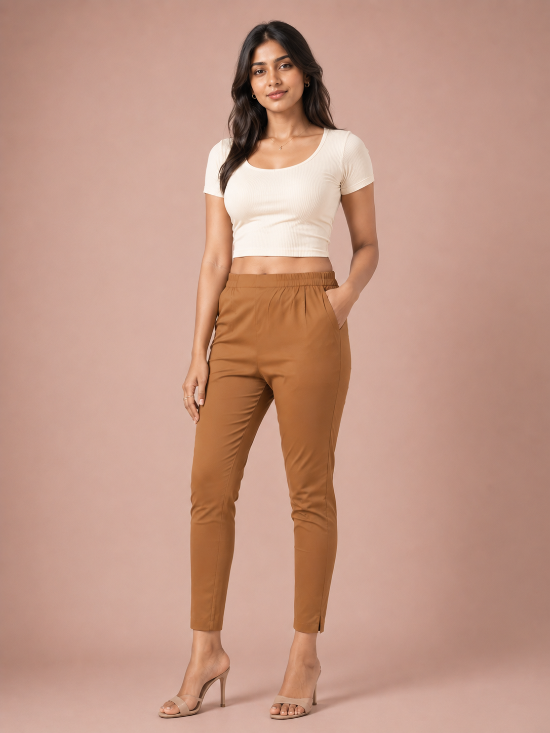 Dark Khakhi Lycra Stretch Pants