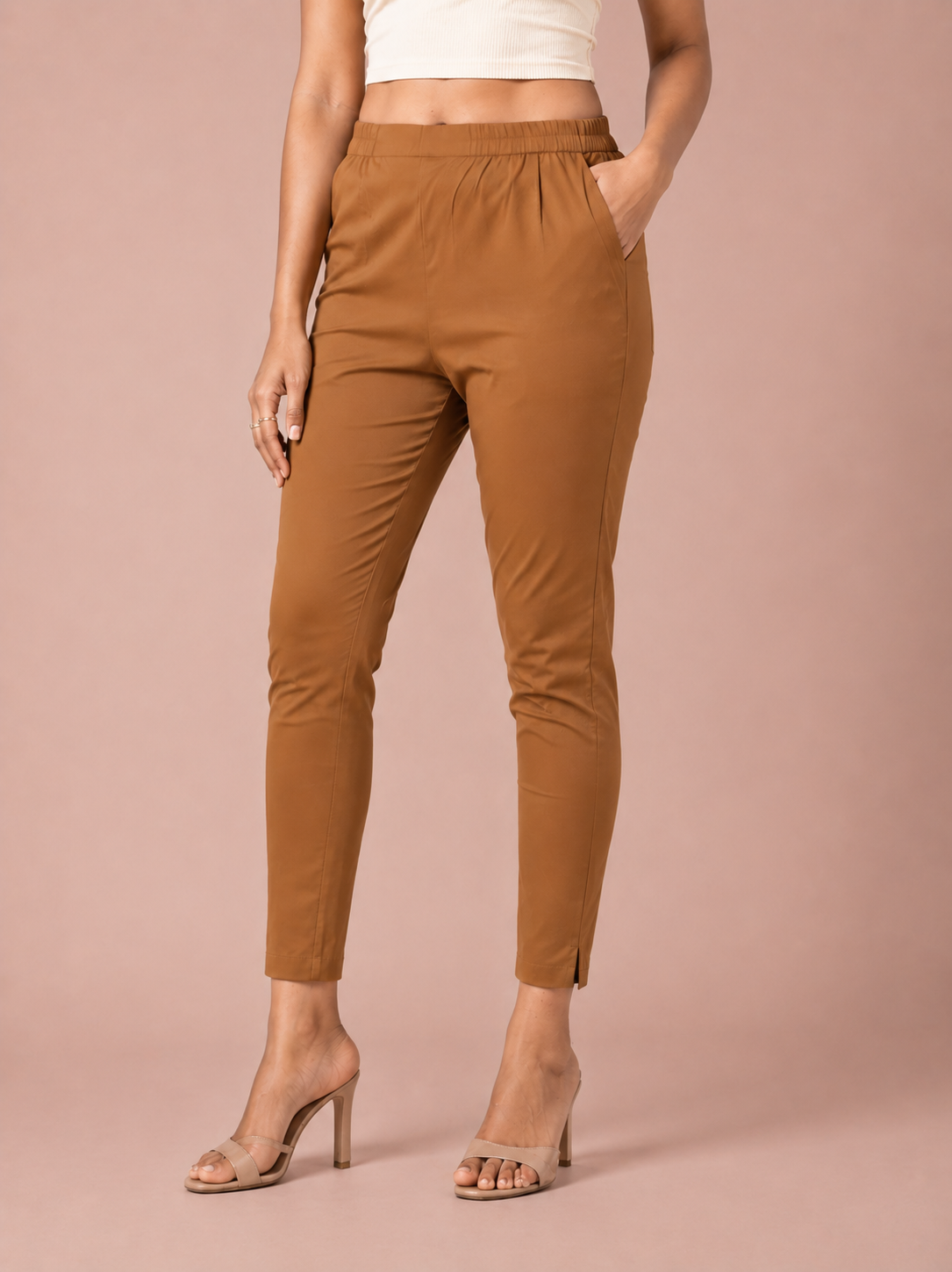Dark Khakhi Lycra Stretch Pants
