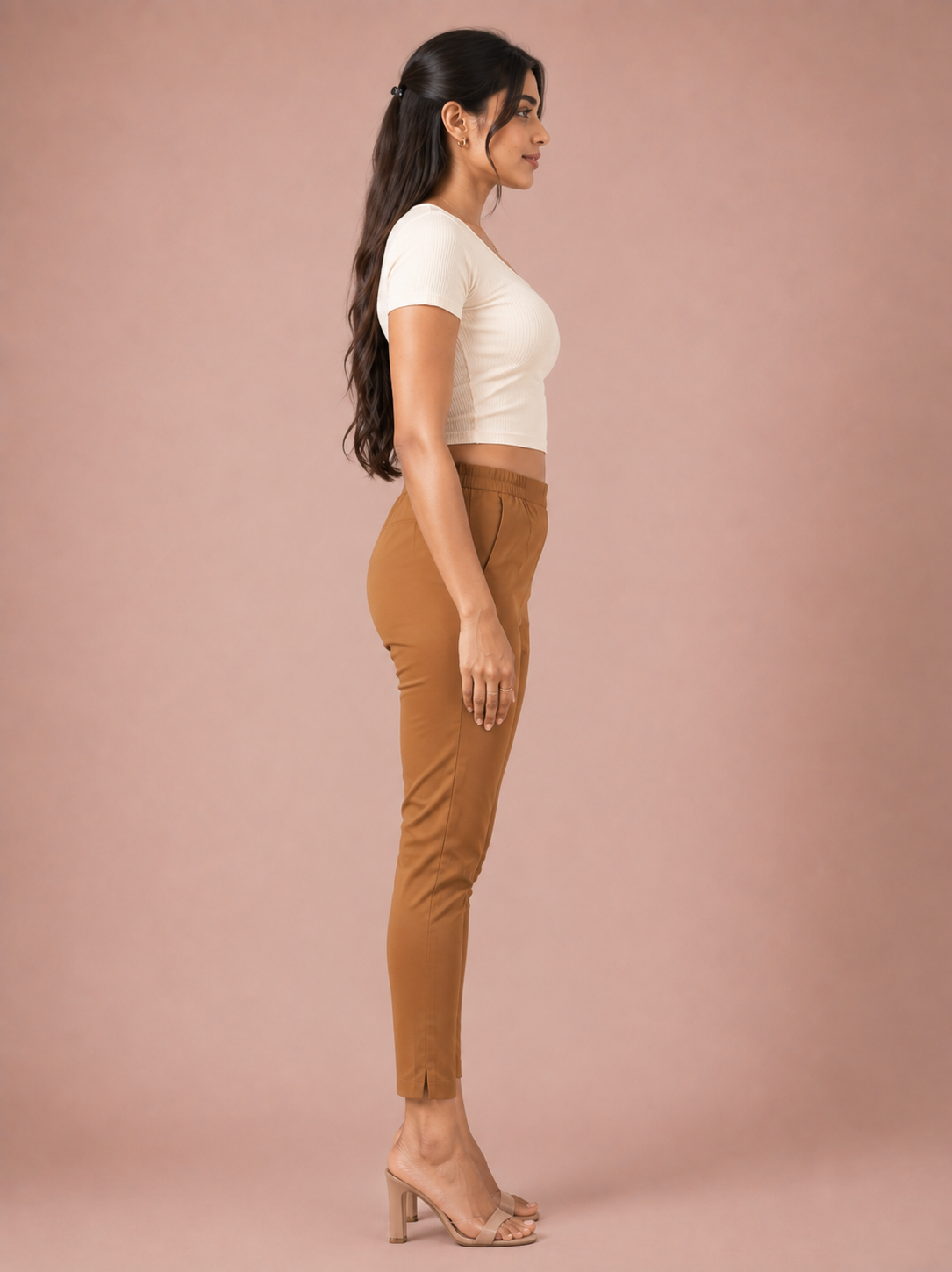 Dark Khakhi Lycra Stretch Pants