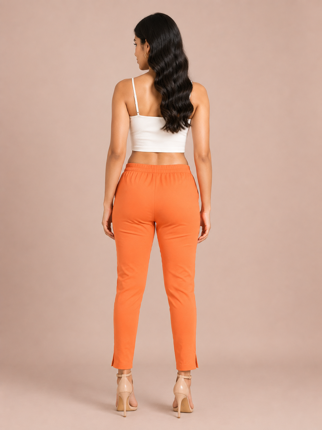 Dark Peach Lycra Stretch Pants