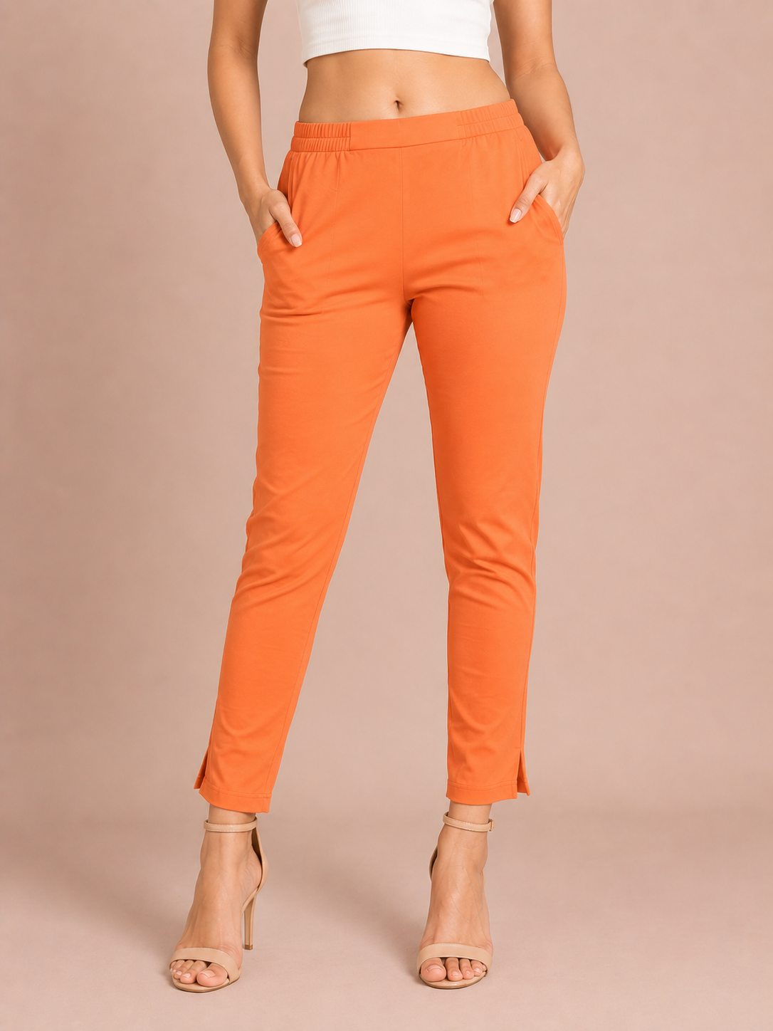 Dark Peach Lycra Stretch Pants
