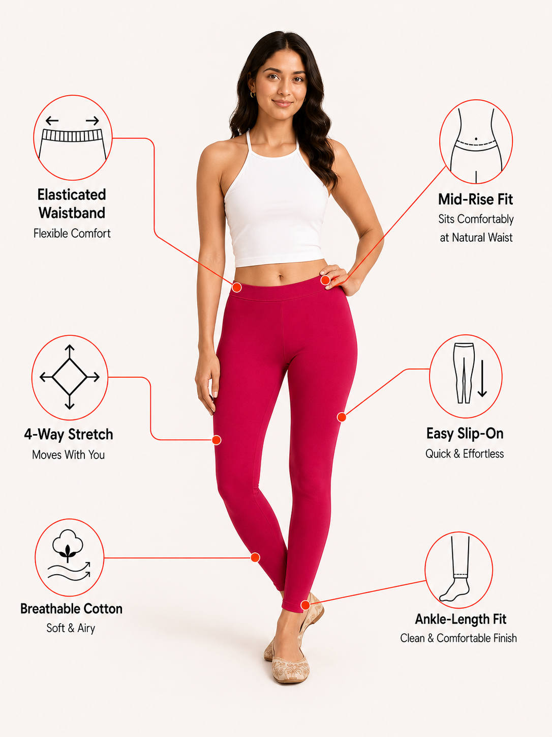Dark Pink Ankle Length Leggings