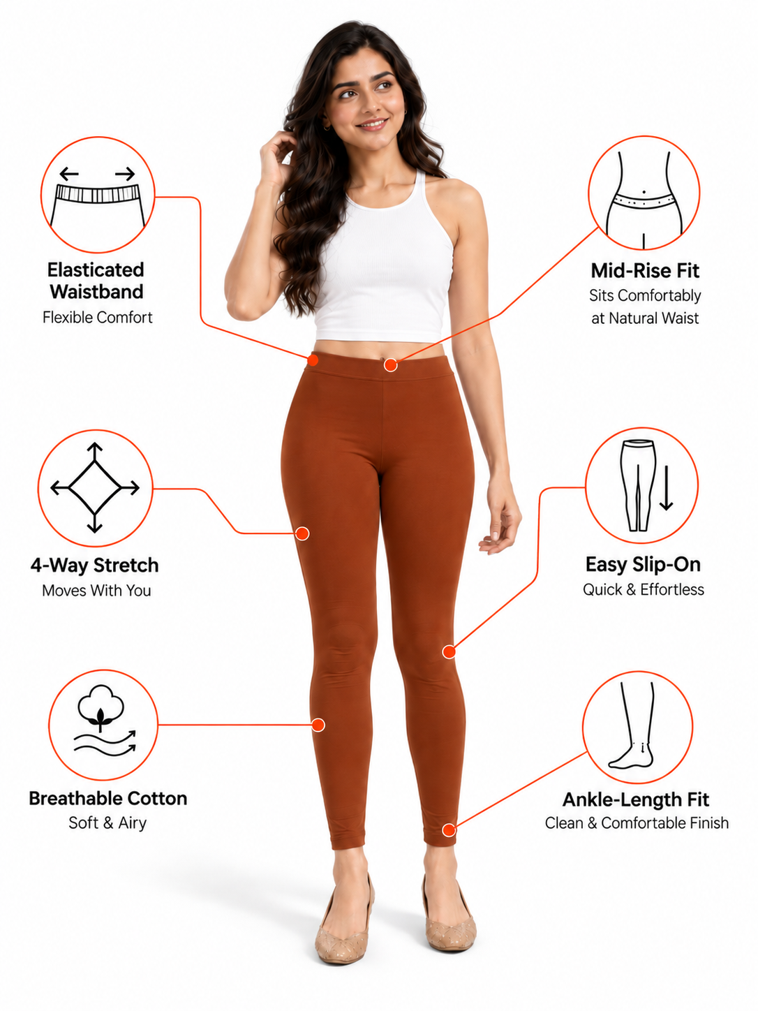 Dark Rust Ankle Length Leggings
