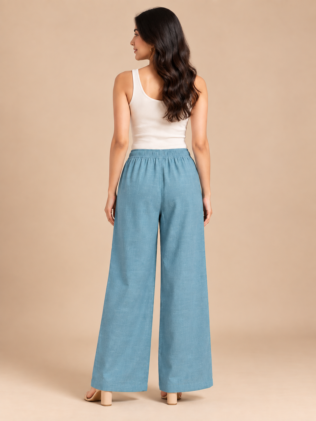 Denim Blue Linen Palazzo
