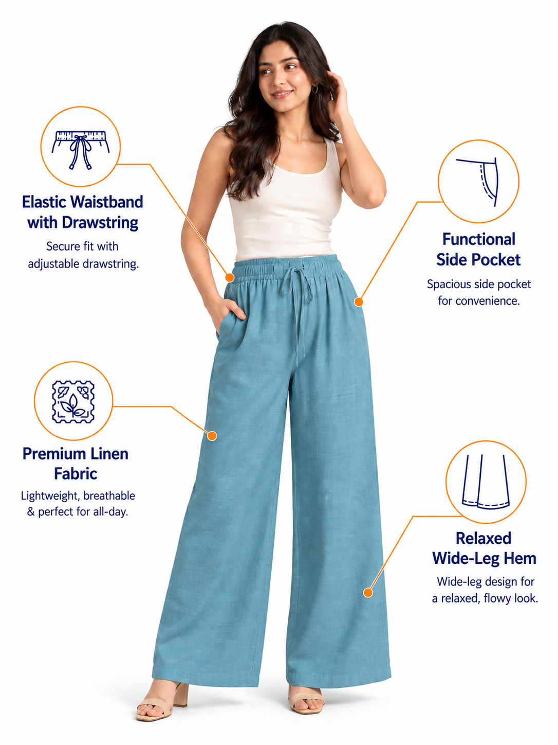 Denim Blue Linen Palazzo
