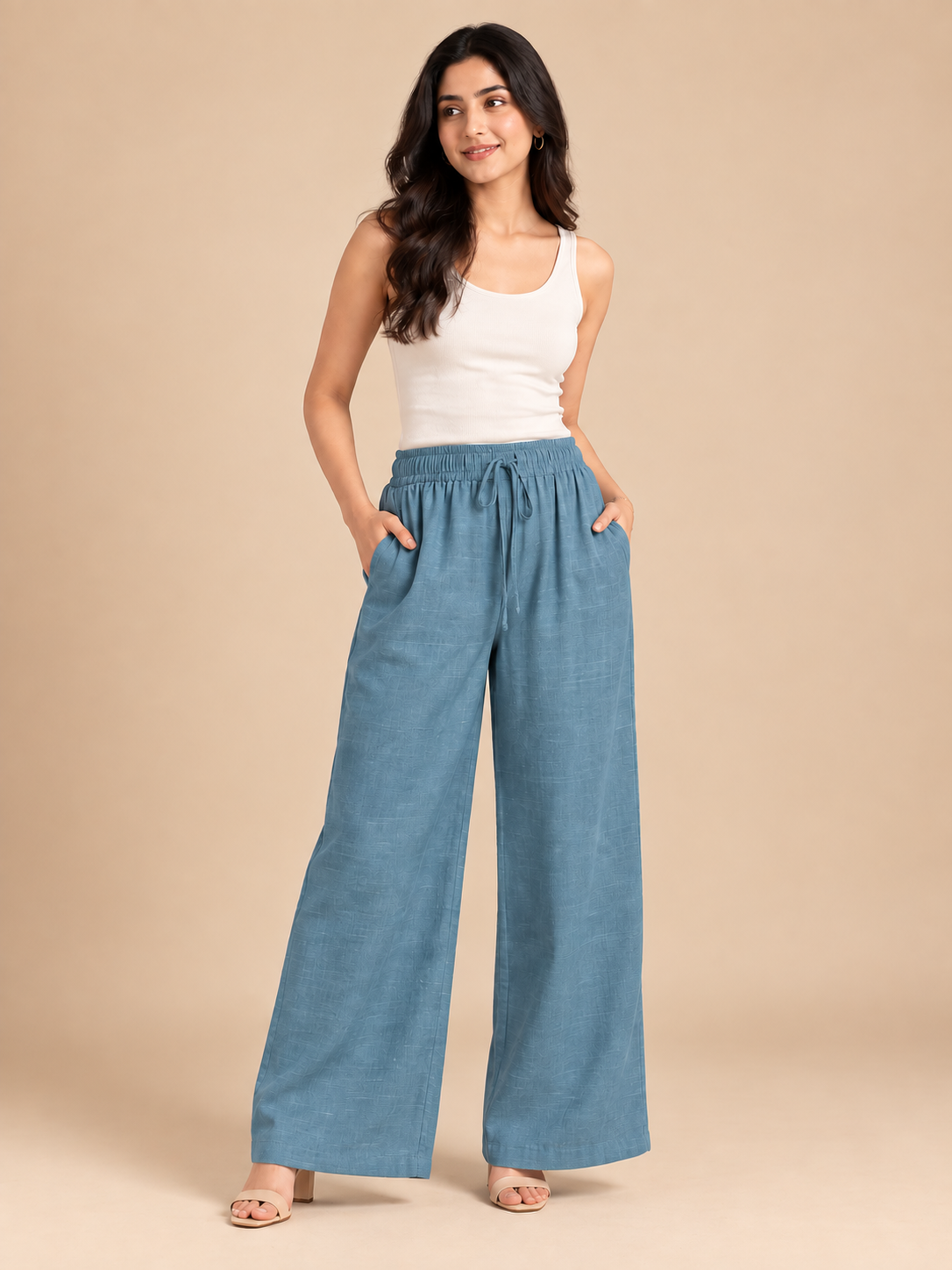Denim Blue Linen Palazzo