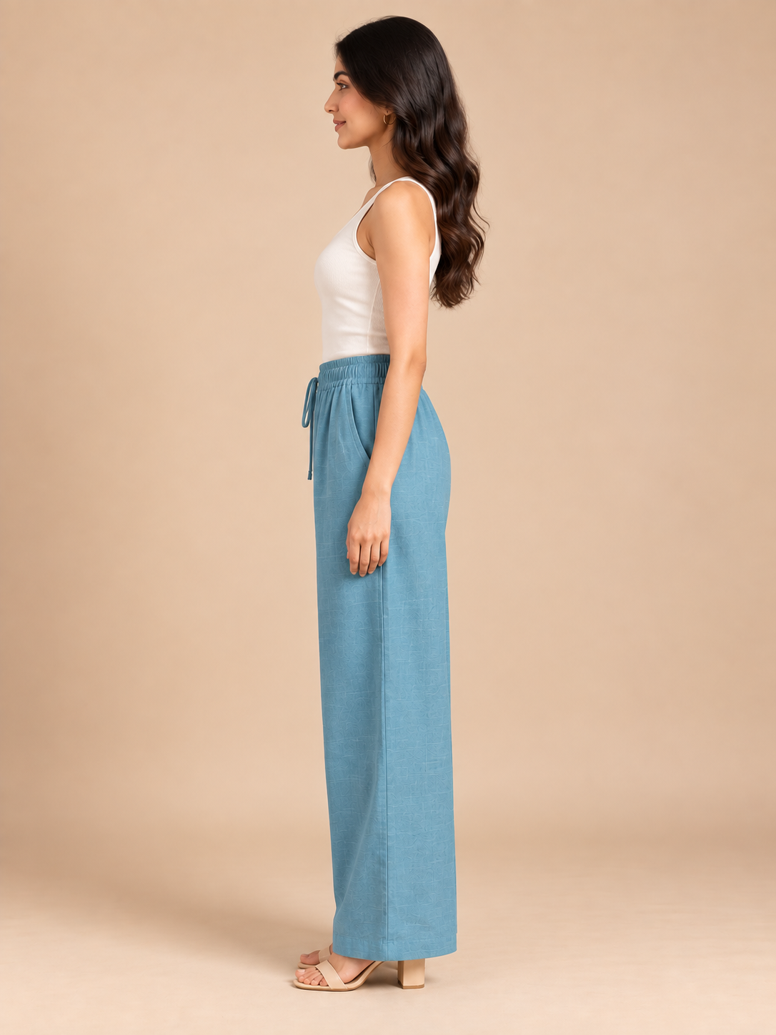 Denim Blue Linen Palazzo