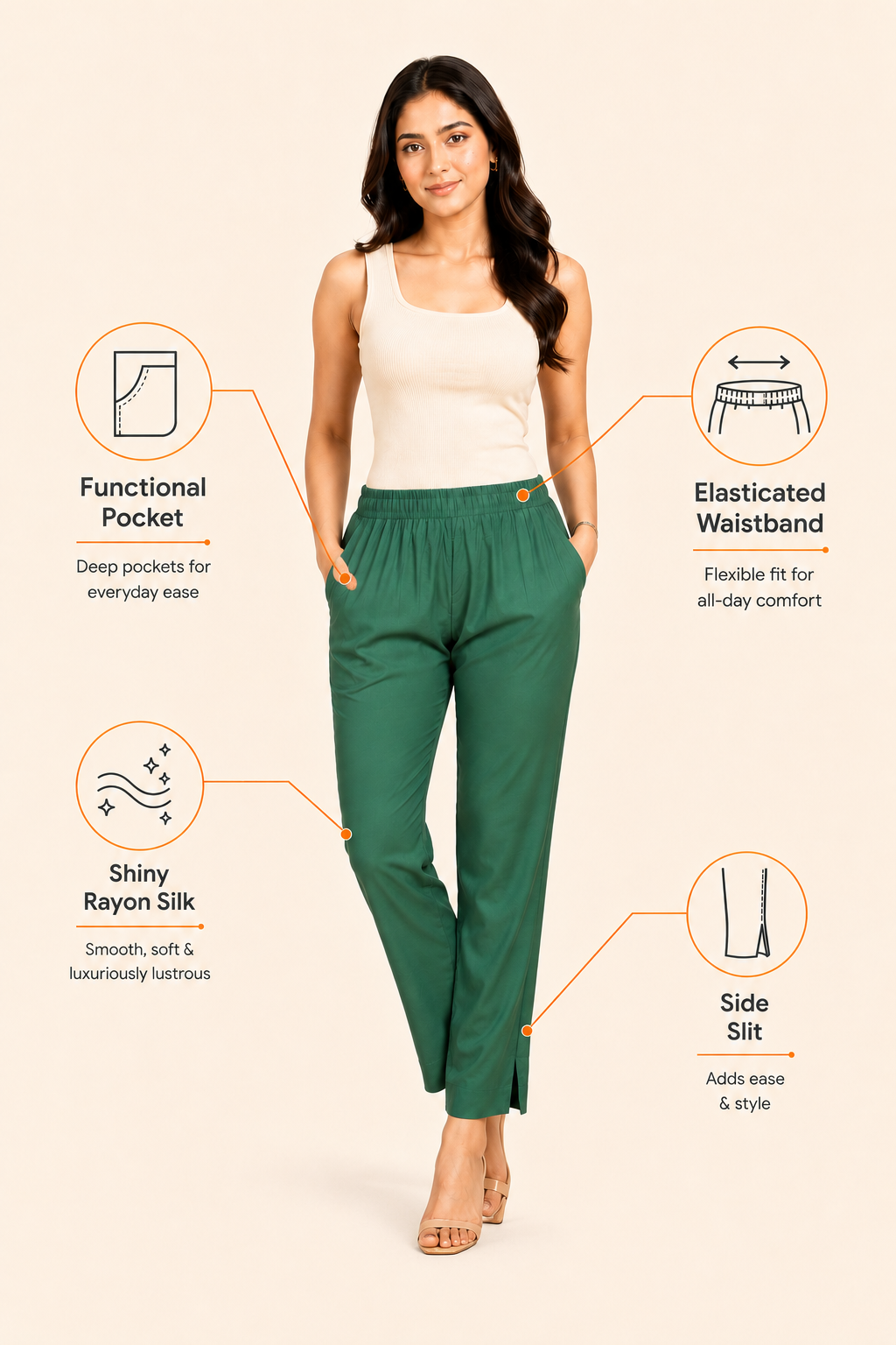 Dusty Green Rayon Silk Pants